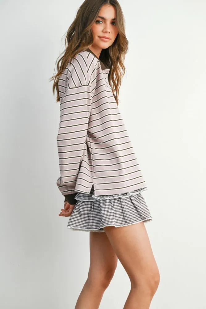 Mauve Striped Long Sleeve Polo Top sold by Pinkblush product image thumbnail 2