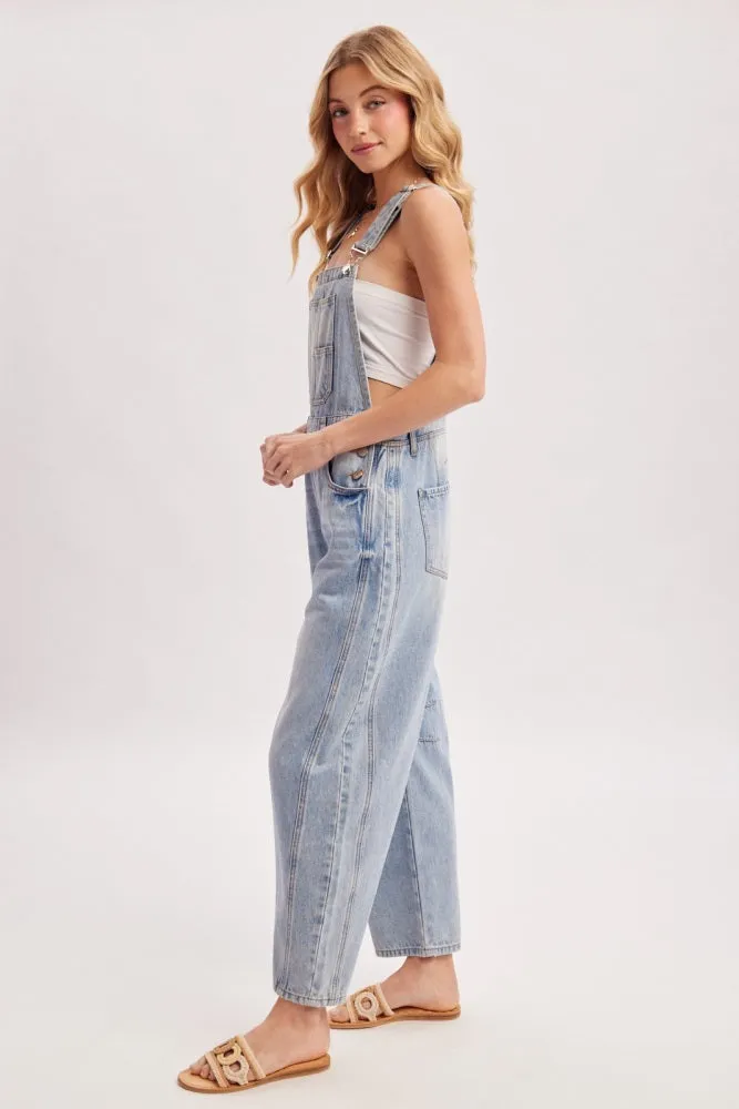 Light Wash Denim Barrel Overalls sold by Pinkblush product image thumbnail 4