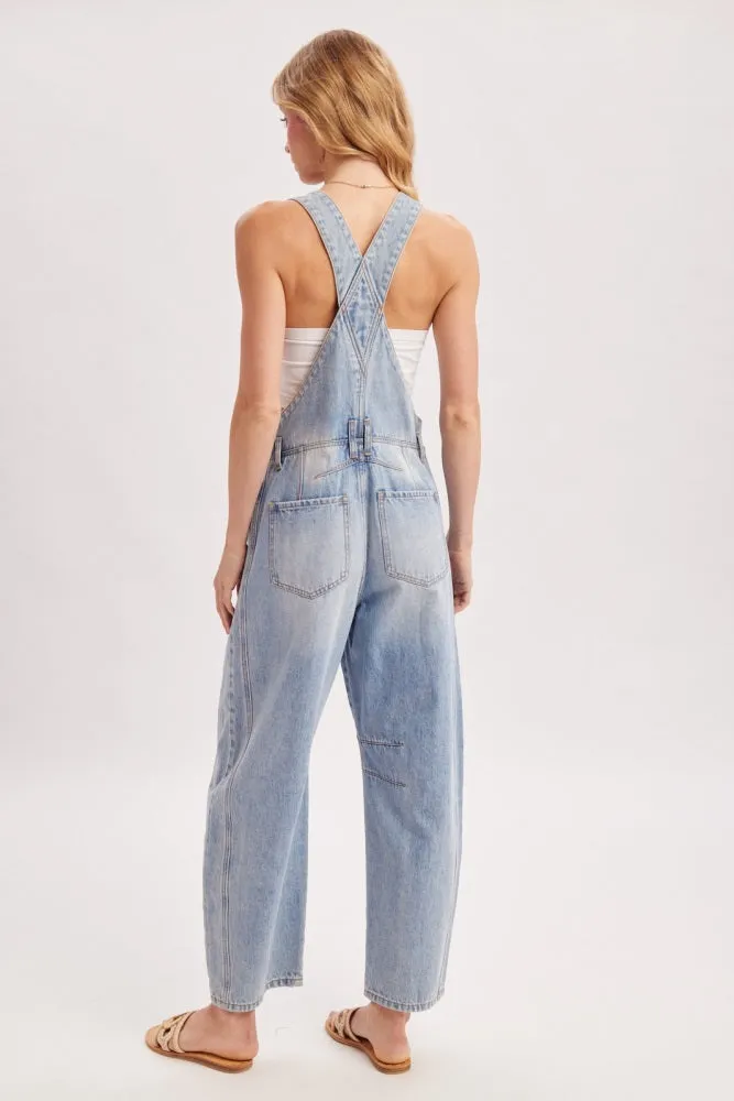 Light Wash Denim Barrel Overalls sold by Pinkblush product image thumbnail 5