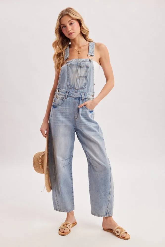 Light Wash Denim Barrel Overalls sold by Pinkblush product image thumbnail 2