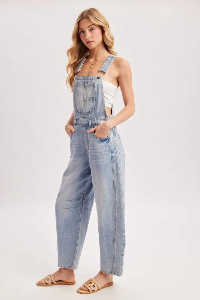 Light Wash Denim Barrel Overalls sold by Pinkblush product image thumbnail 3