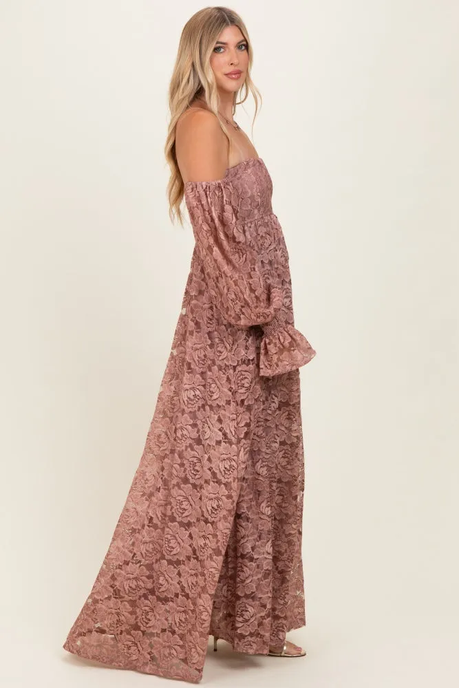 Mauve Lace Off Shoulder Long Sleeve Maxi Dress sold by Pinkblush product image thumbnail 2