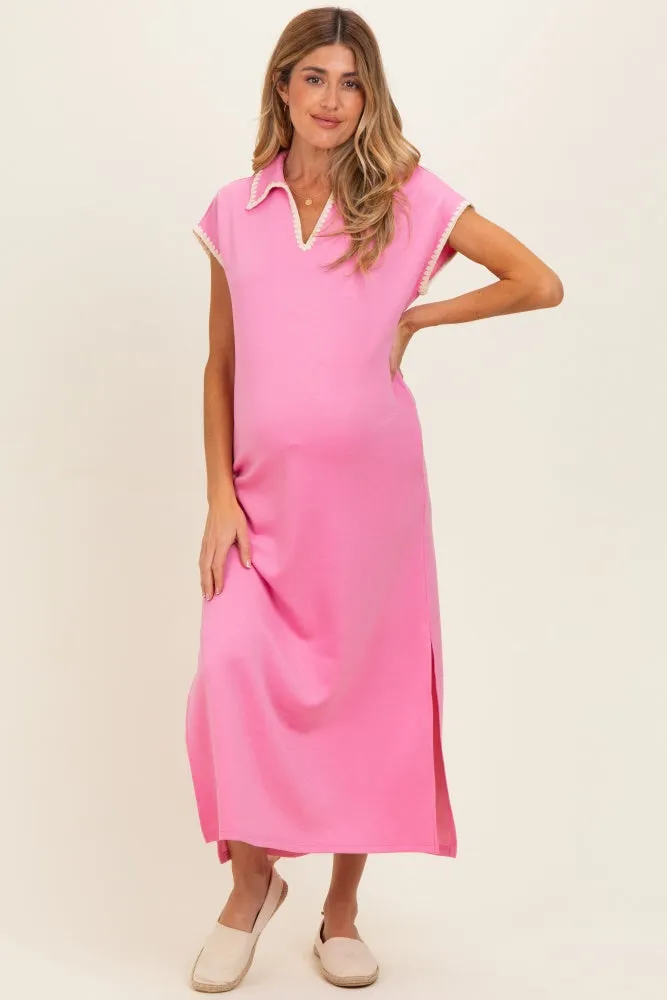 Pink Stitch Detail Collared Maternity Midi Dress sold by Pinkblush