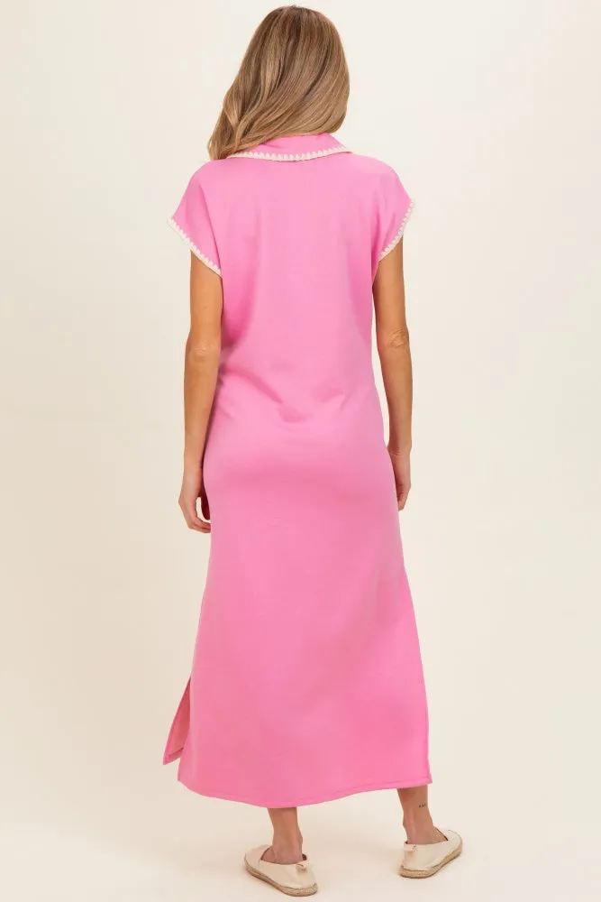 Pink Stitch Detail Collared Maternity Midi Dress sold by Pinkblush product image thumbnail 3