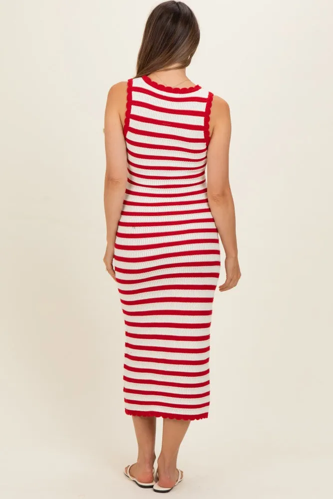 Red Striped Crochet Knit Maternity Midi Dress sold by Pinkblush product image thumbnail 4