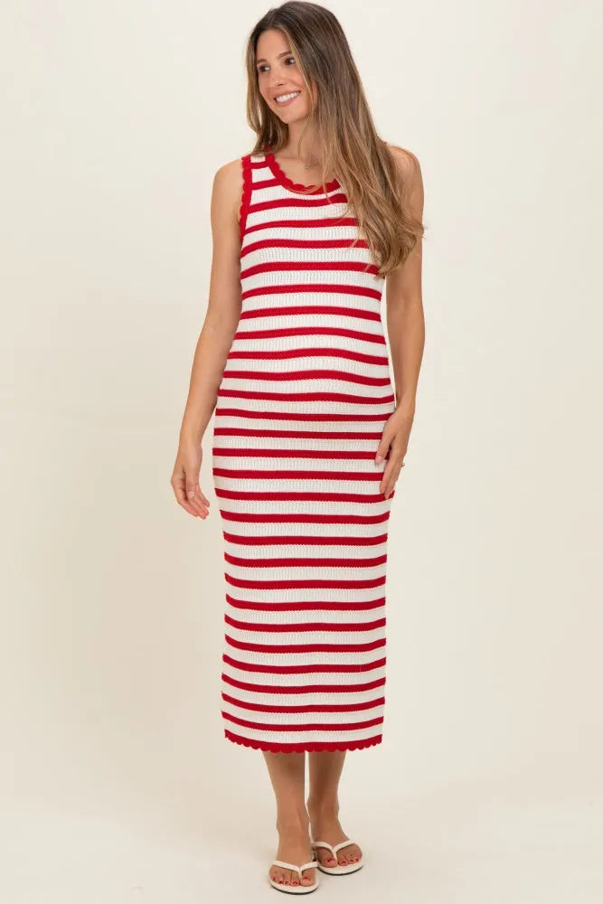 Red Striped Crochet Knit Maternity Midi Dress sold by Pinkblush product image thumbnail 2