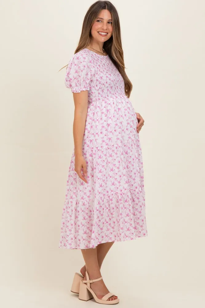 Pink Rose Floral Smocked Puff Sleeve Maternity Midi Dress sold by Pinkblush product image thumbnail 3