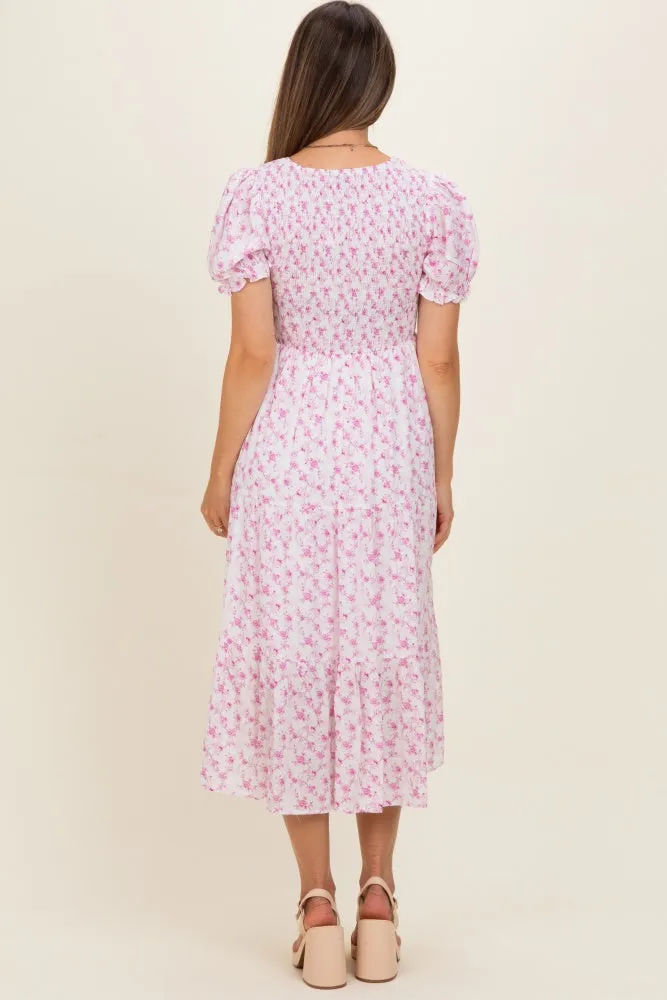 Pink Rose Floral Smocked Puff Sleeve Maternity Midi Dress sold by Pinkblush product image thumbnail 4