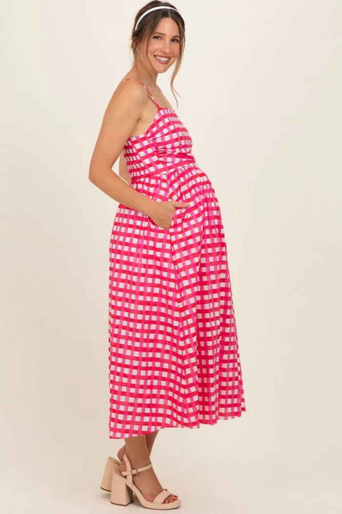 Hot Pink Gingham Maternity Midi Dress sold by Pinkblush product image thumbnail 3