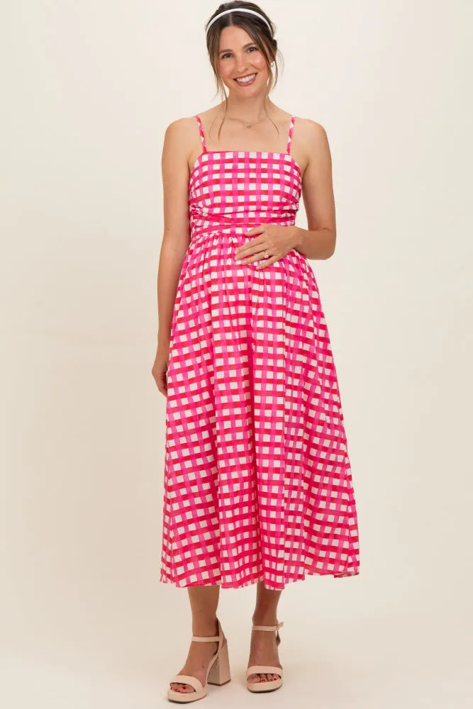 Hot Pink Gingham Maternity Midi Dress sold by Pinkblush