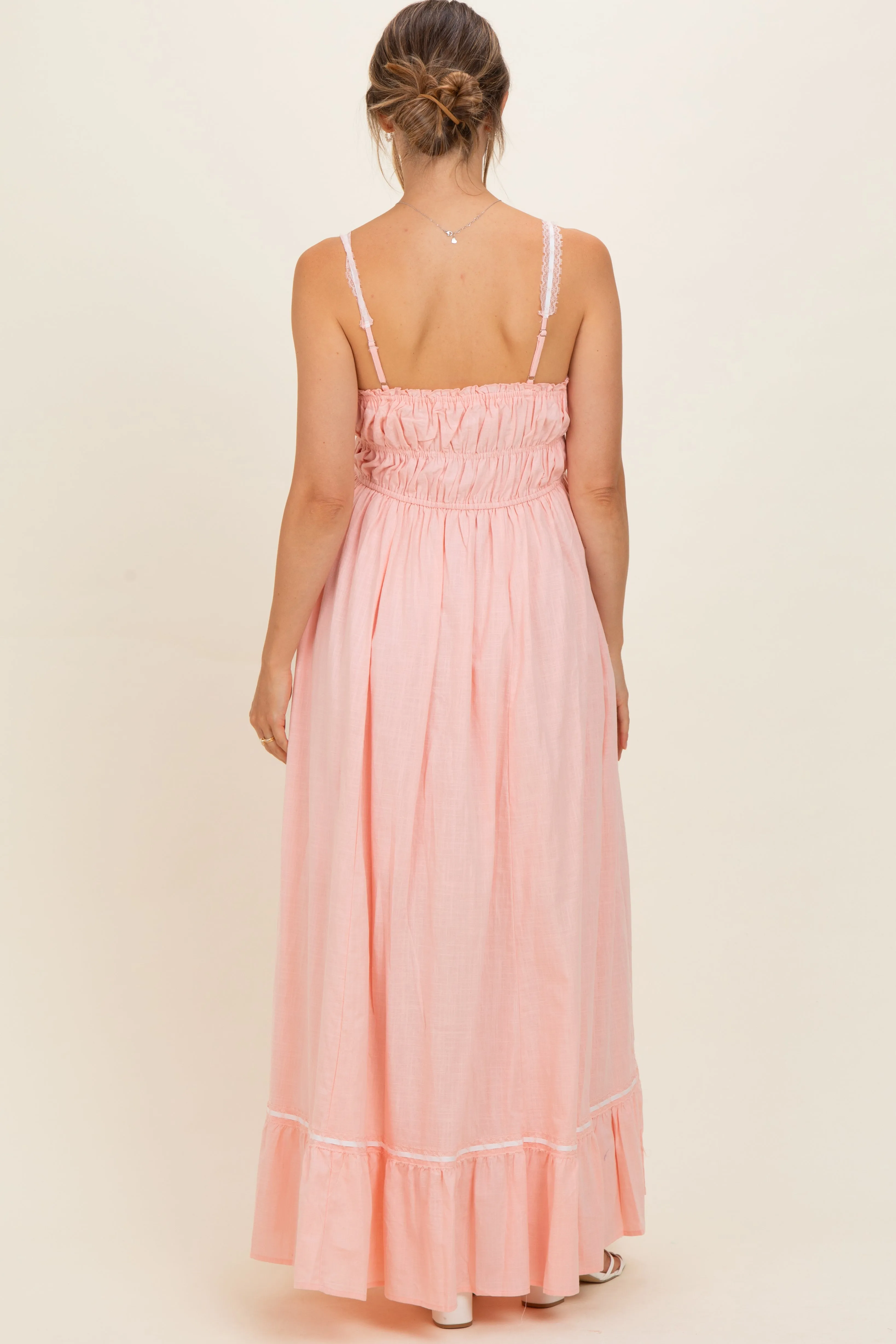 Soft Pink Lace Ribbon Detail Maternity Maxi Dress sold by Pinkblush product image thumbnail 4