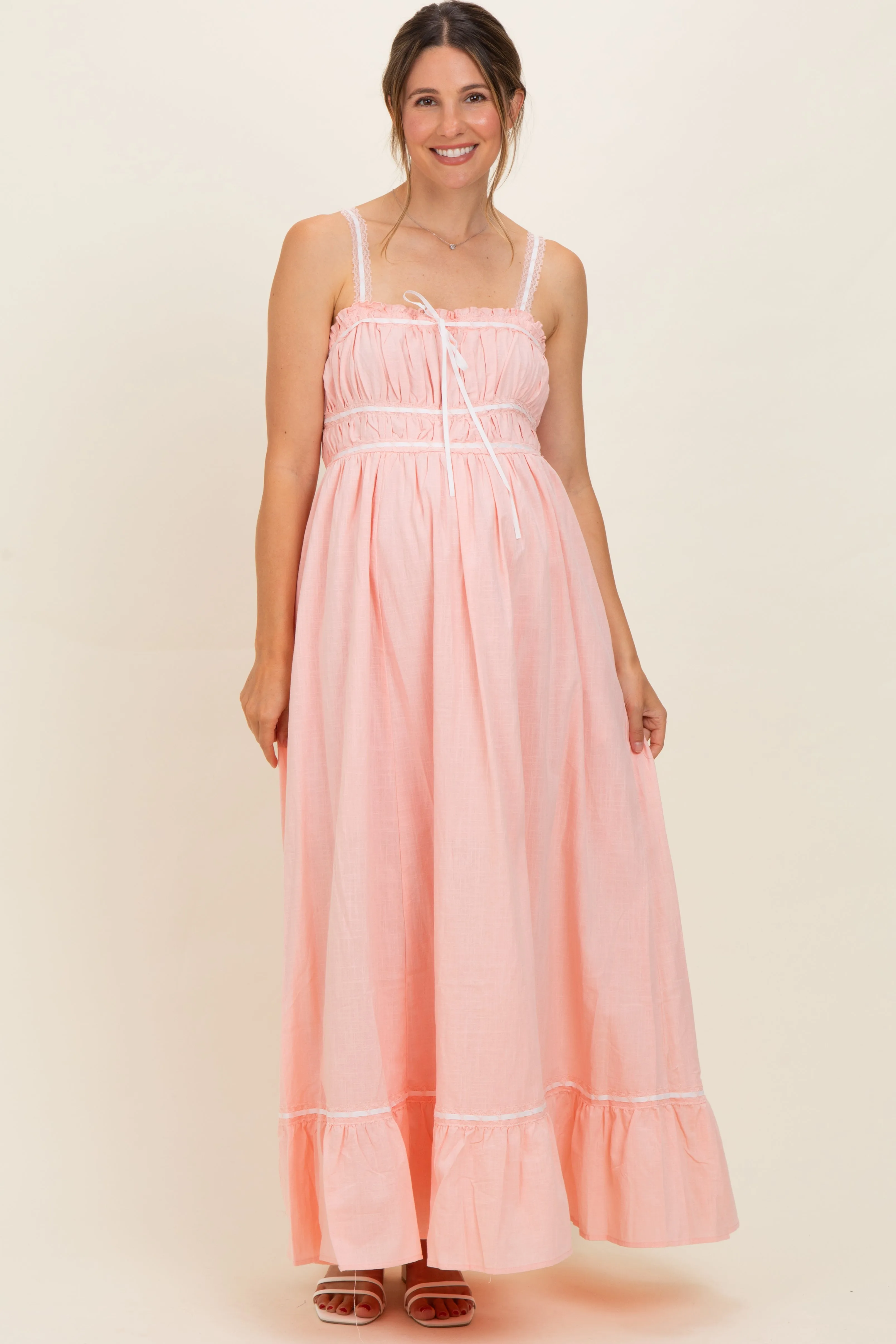 Soft Pink Lace Ribbon Detail Maternity Maxi Dress sold by Pinkblush product image thumbnail 2