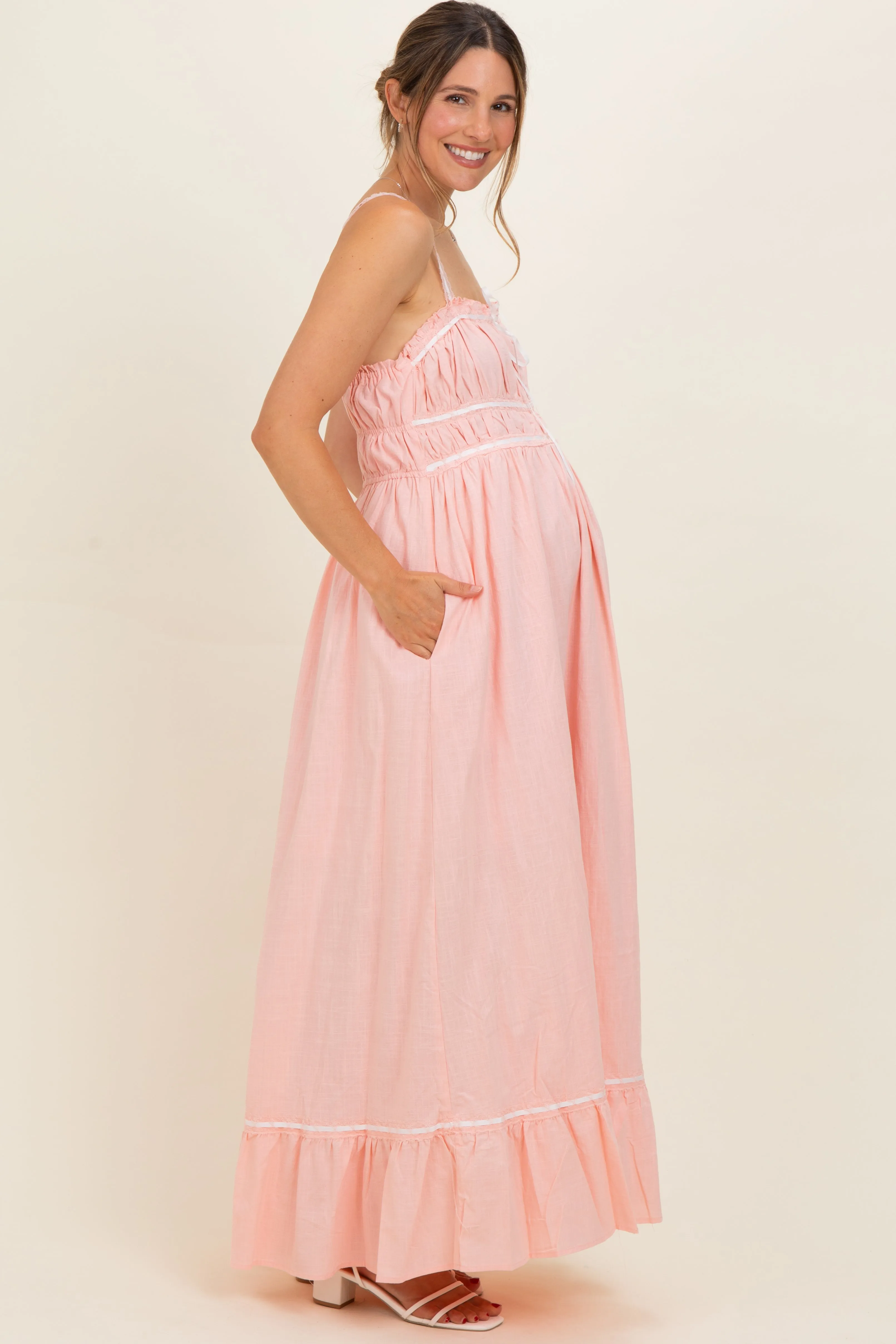 Soft Pink Lace Ribbon Detail Maternity Maxi Dress sold by Pinkblush product image thumbnail 3