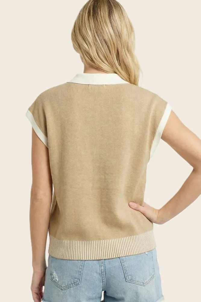 Tan Stripe Trim Collared Top sold by Pinkblush product image thumbnail 3