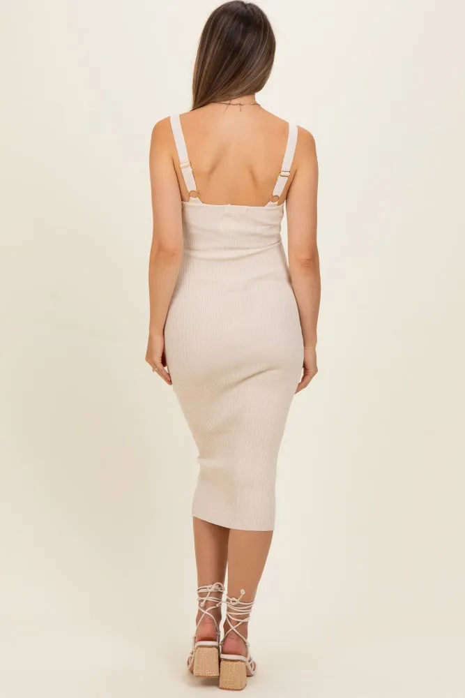 Taupe Bodycon Maternity Midi Dress sold by Pinkblush product image thumbnail 4