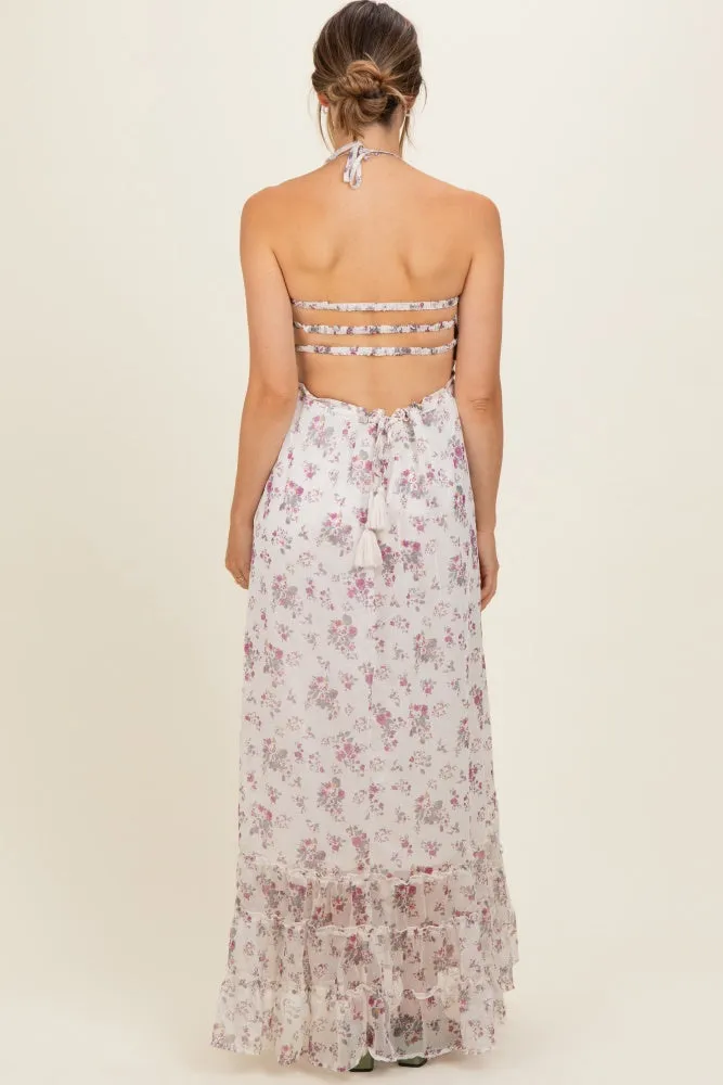 Ivory Floral Smocked Open Back Maternity Maxi Dress sold by Pinkblush product image thumbnail 4