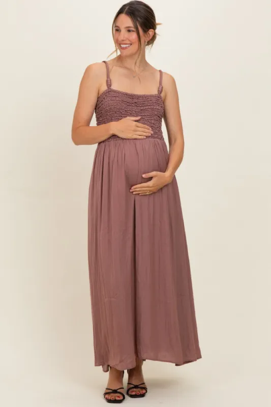 Mauve Textured Smocked Maternity Maxi Dress made by Naked Zebra