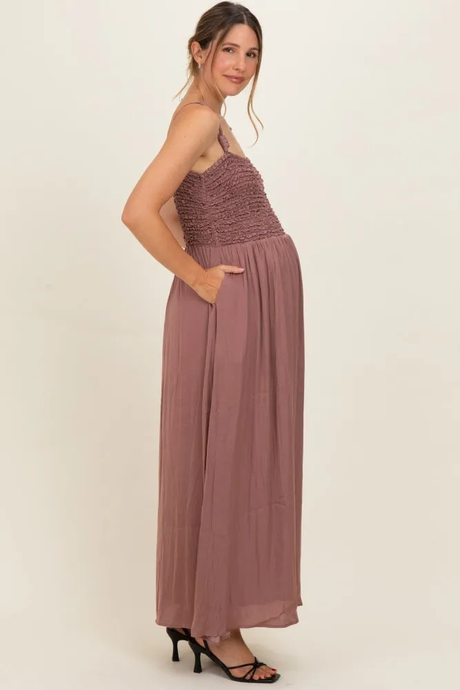 Mauve Textured Smocked Maternity Maxi Dress sold by Pinkblush product image thumbnail 2