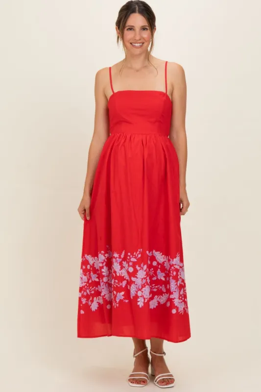 Red Floral Print Maternity Midi Dress made by Lalavon