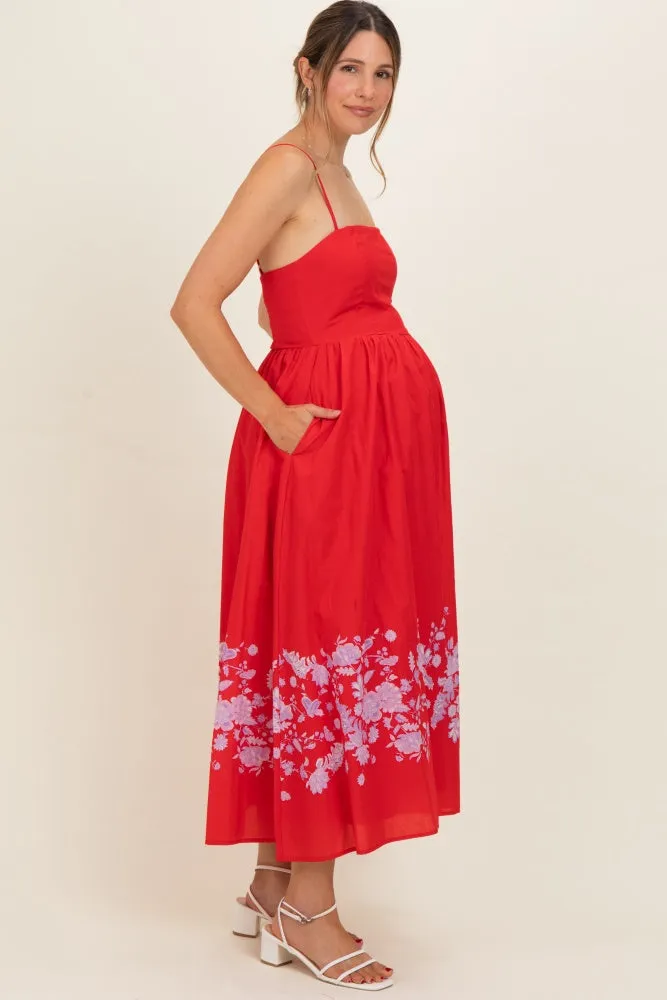 Red Floral Print Maternity Midi Dress sold by Pinkblush product image thumbnail 2
