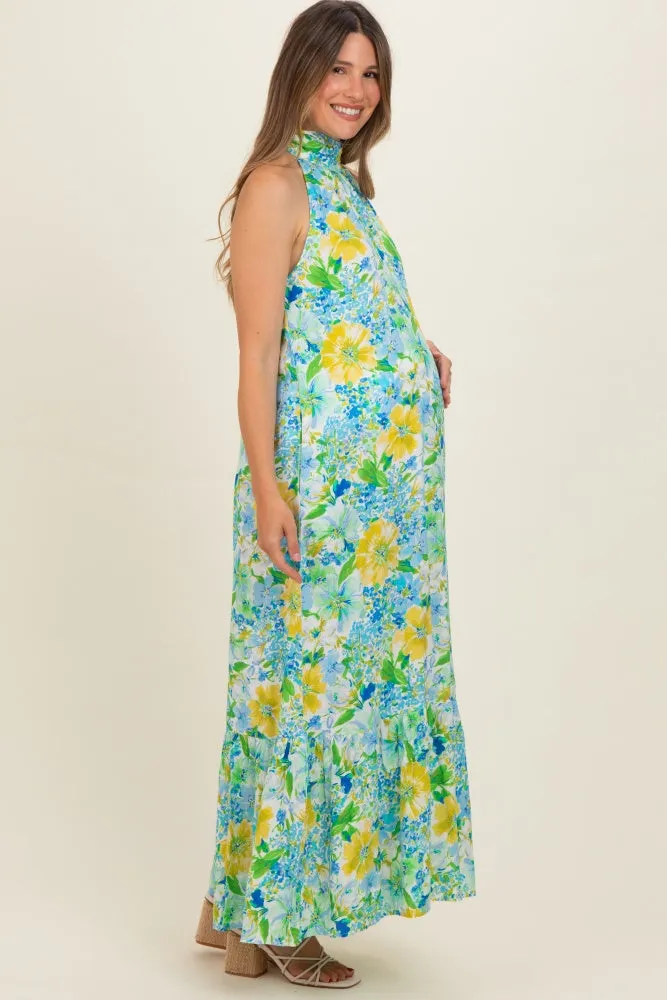 Blue Floral Halter Maternity Maxi Dress sold by Pinkblush product image thumbnail 3