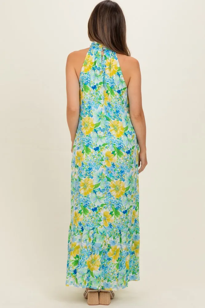 Blue Floral Halter Maternity Maxi Dress sold by Pinkblush product image thumbnail 4