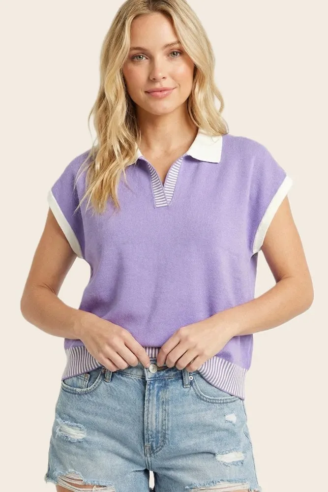 Lavender Stripe Trim Collared Top sold by Pinkblush product image thumbnail 2