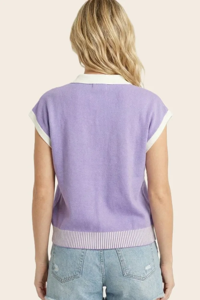 Lavender Stripe Trim Collared Top sold by Pinkblush product image thumbnail 3