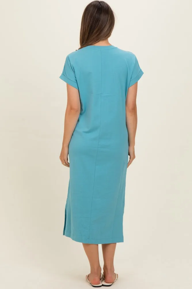 Dusty Teal Pocket Front Maternity Midi T-Shirt Dress sold by Pinkblush product image thumbnail 3