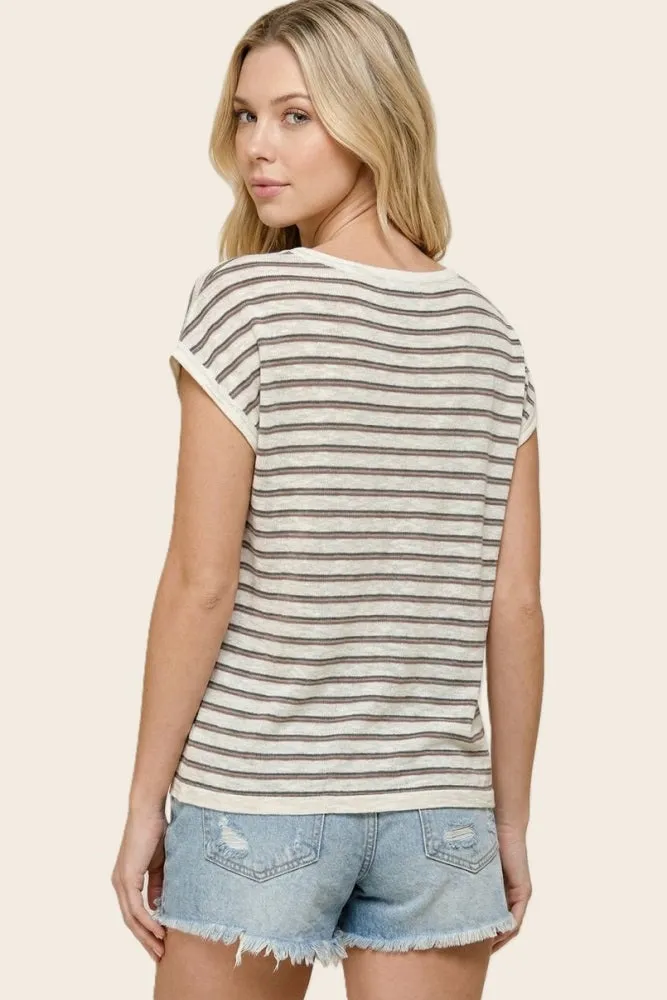 Charcoal Split Neck Striped Knit Top sold by Pinkblush product image thumbnail 2