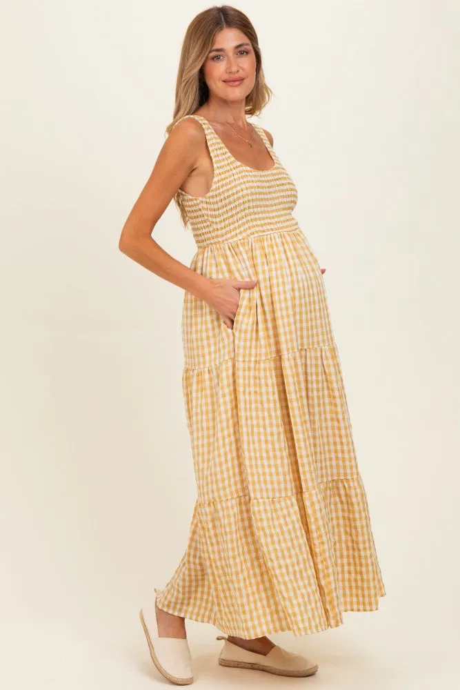 Yellow Gingham Sleeveless Tiered Maternity Maxi Dress sold by Pinkblush product image thumbnail 2