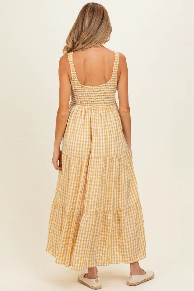 Yellow Gingham Sleeveless Tiered Maternity Maxi Dress sold by Pinkblush product image thumbnail 3