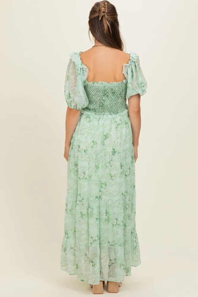 Mint Floral Chiffon Smocked Maternity Maxi Dress sold by Pinkblush product image thumbnail 4
