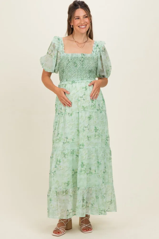 Mint Floral Chiffon Smocked Maternity Maxi Dress sold by Pinkblush product image thumbnail 2