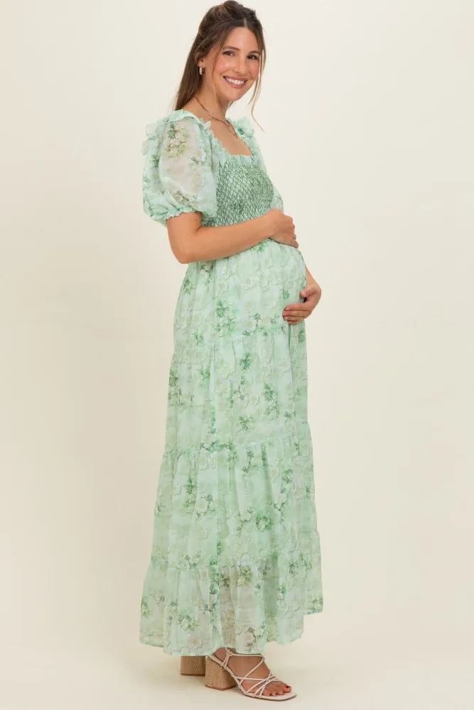 Mint Floral Chiffon Smocked Maternity Maxi Dress sold by Pinkblush product image thumbnail 3