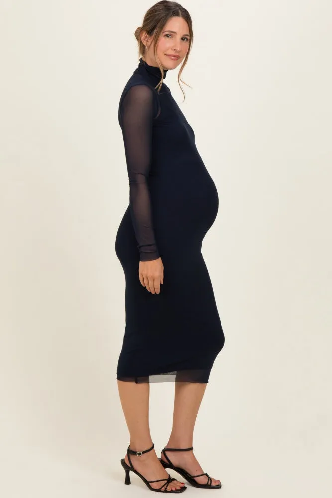 Navy Mesh Overlay Fitted Maternity Midi Dress sold by Pinkblush product image thumbnail 3