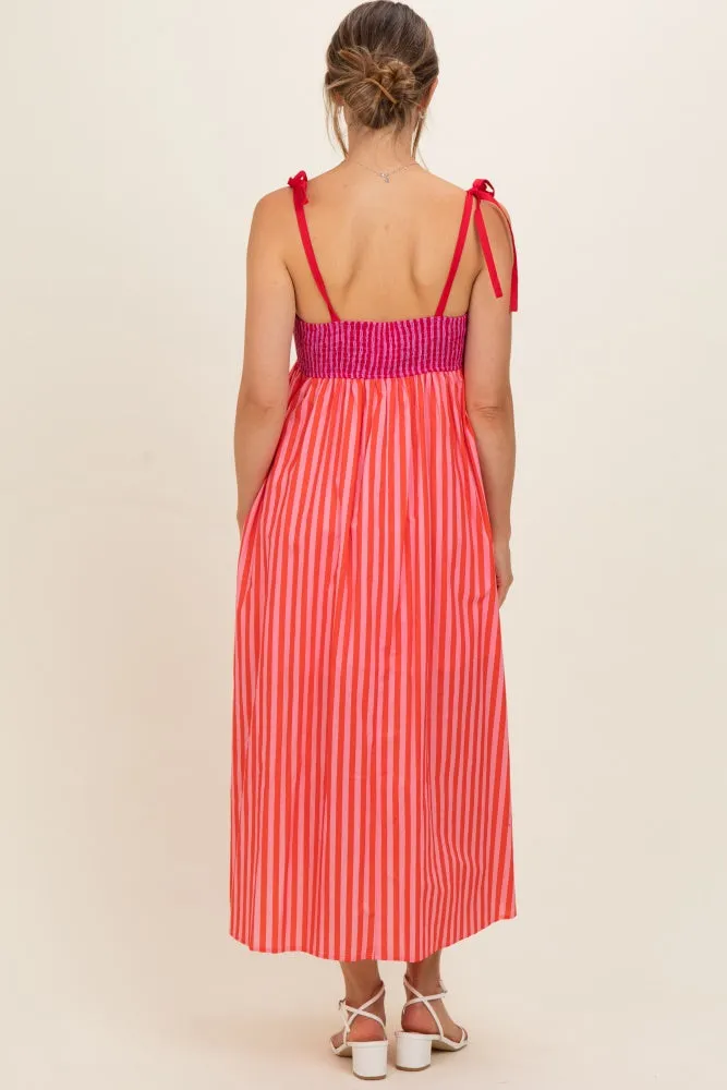 Red Striped Colorblock Scallop Detail Maternity Midi Dress sold by Pinkblush product image thumbnail 4