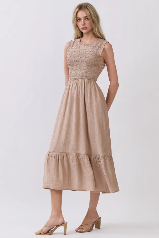 Beige Smocked And Tiered Maxi Dress sold by Pinkblush product image thumbnail 3