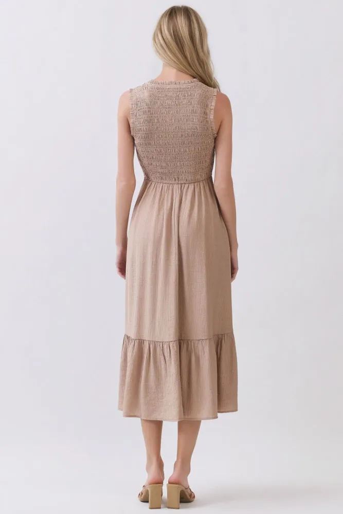Beige Smocked And Tiered Maxi Dress sold by Pinkblush product image thumbnail 4