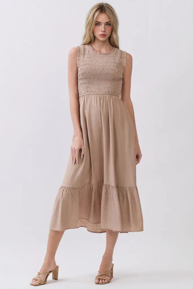 Beige Smocked And Tiered Maxi Dress sold by Pinkblush product image thumbnail 2