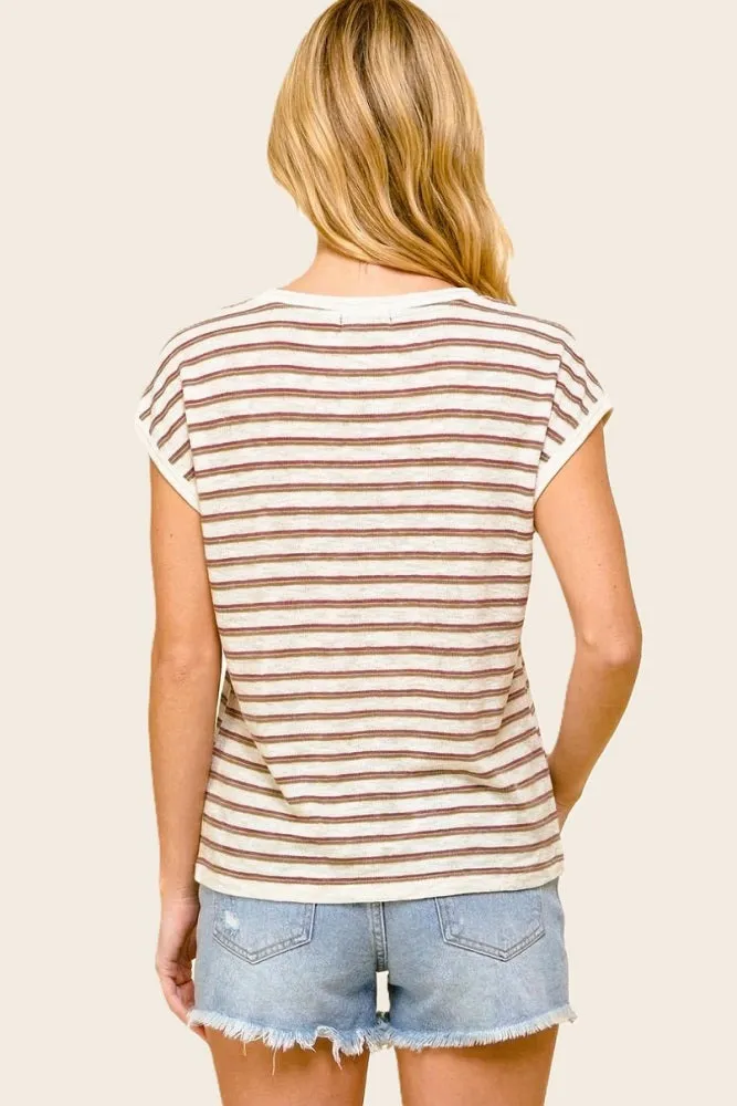 Rust Split Neck Striped Knit Top sold by Pinkblush product image thumbnail 2