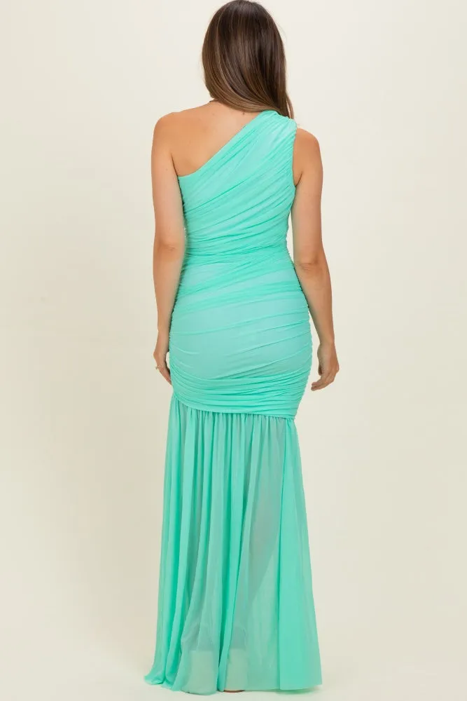 Jelly Mint Ruched Mesh One Shoulder Maternity Maxi Dress sold by Pinkblush product image thumbnail 4