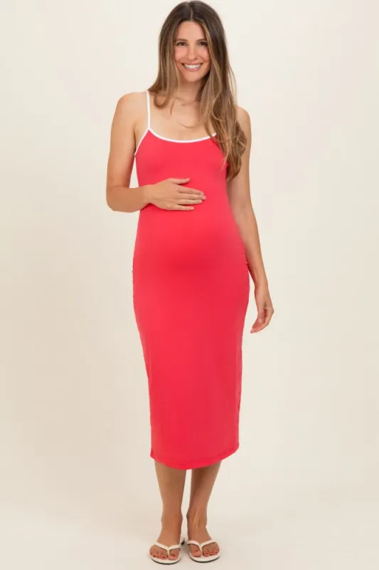 Tomato Cutout Fitted Maternity Midi Dress made by HYFVE