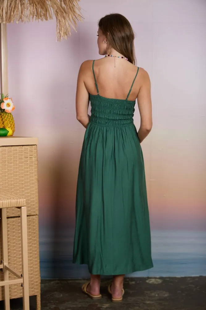Kelly Green Smocked Thin Strap Midi Dress sold by Pinkblush product image thumbnail 3