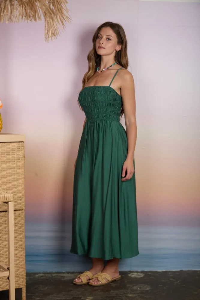 Kelly Green Smocked Thin Strap Midi Dress sold by Pinkblush product image thumbnail 2