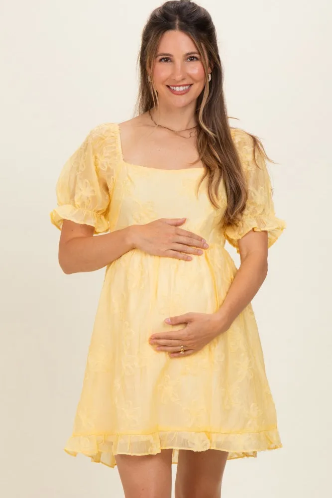 Yellow Floral Applique Puff Sleeve Maternity Mini Dress sold by Pinkblush product image thumbnail 2
