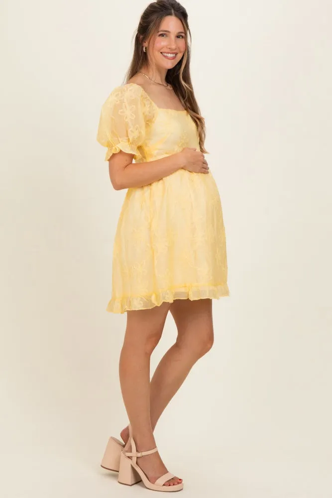 Yellow Floral Applique Puff Sleeve Maternity Mini Dress sold by Pinkblush product image thumbnail 3