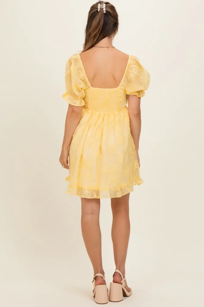 Yellow Floral Applique Puff Sleeve Maternity Mini Dress sold by Pinkblush product image thumbnail 4