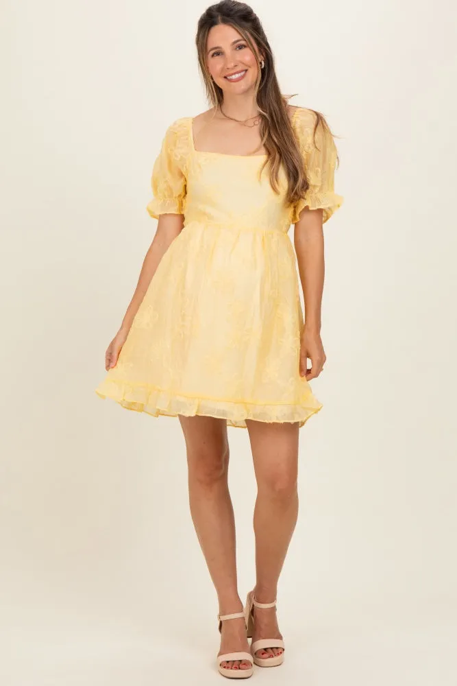 Yellow Floral Applique Puff Sleeve Maternity Mini Dress sold by Pinkblush