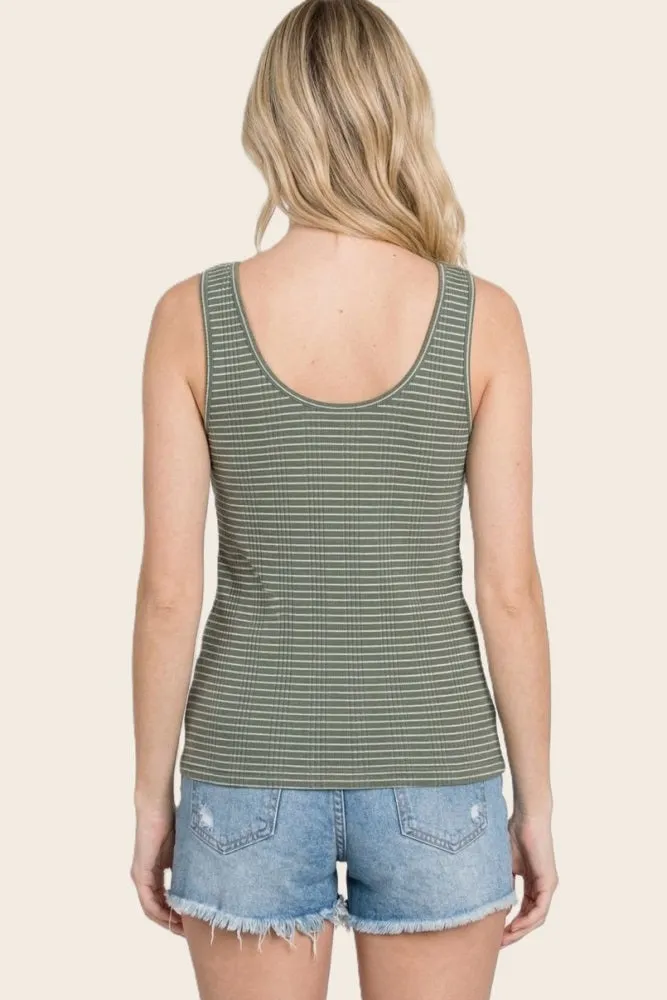 Olive Striped Knit Button Tank sold by Pinkblush product image thumbnail 2